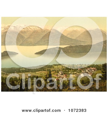 Photochrom of a Village on Lake Lucerne - Royalty Free Historical Stock Photography by JVPD