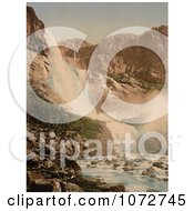 Photochrom Of A Waterfall In Hardanger Fjord Royalty Free Historical Stock Photography by JVPD