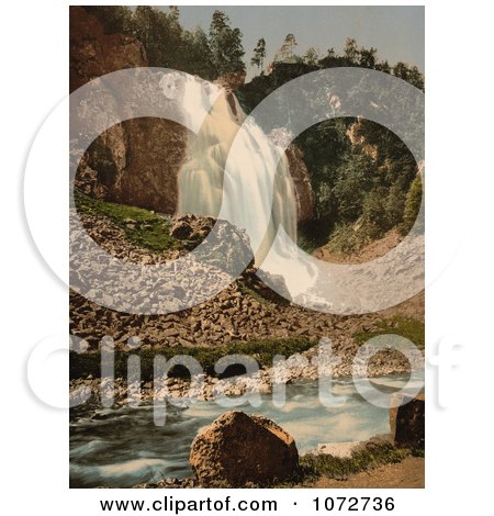 Photochrom of a Waterfall in Hardanger Fjord - Royalty Free Historical Stock Photography by JVPD