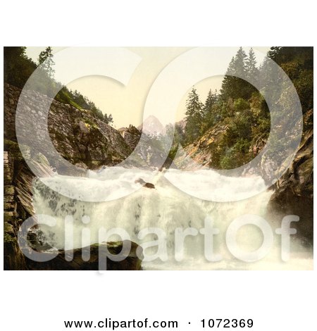Photochrom of  a Waterfall in the Swiss Alps - Royalty Free Historical Stock Photography by JVPD
