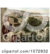 Photochrom Of A Woman And Child Viewing The City Of Algiers From A Terrace Algeria Royalty Free Historical Stock Photography