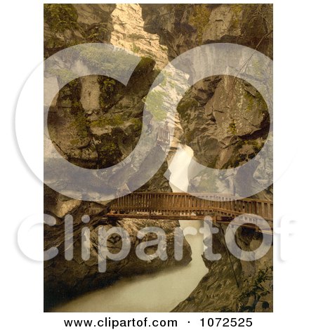 Photochrom of a Wood Path Through a Gorge, Switzerland - Royalty Free Historical Stock Photography by JVPD