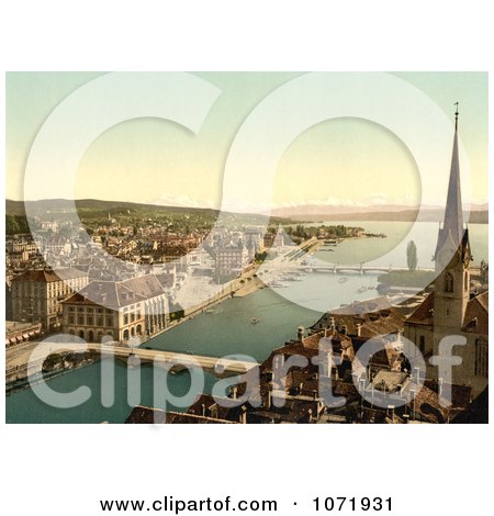Photochrom of a Zurich Cityscape, Switzerland - Royalty Free Historical Stock Photo by JVPD