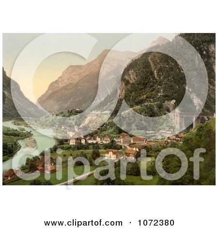 Photochrom of Amsteg, Switzerland - Royalty Free Historical Stock Photography by JVPD