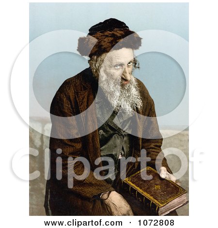 Photochrom of an Israelite Man Seated With a Book, Jerusalem, Israel - Royalty Free Historical Stock Photography by JVPD