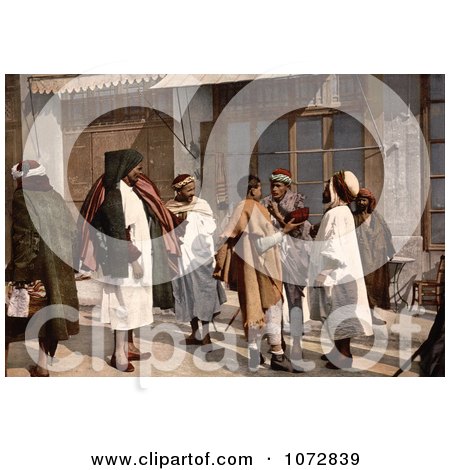 Photochrom of Arab People Disputing on a Street, Algeria - Royalty Free Historical Stock Photography by JVPD