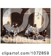 Photochrom Of Arabians At A Sidewalk Cafe Algeria Royalty Free Historical Stock Photography by JVPD