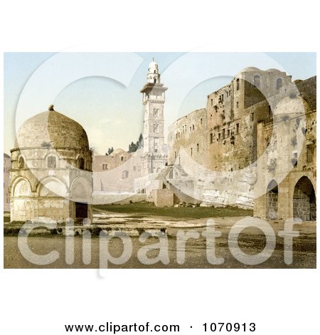 Photochrom of Assises and the Tower of Antonio, Jerusalem - Royalty Free Historical Stock Photo by JVPD