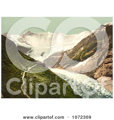 Photochrom of Baregg Glacier in Grindelwald, Switzerland - Royalty Free Historical Stock Photography by JVPD