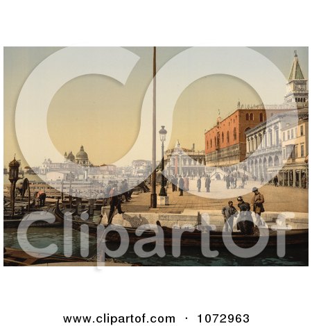 Photochrom of Boats and Doges’ Palace, Venice, Italy - Royalty Free Historical Stock Photography by JVPD