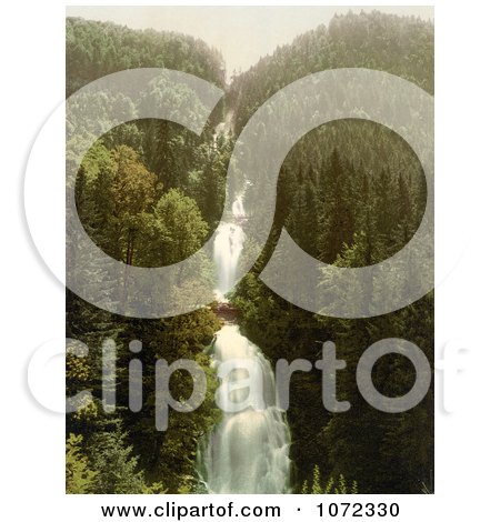 Photochrom of Bridges Over a Mountainside Waterfall in Switzerland - Royalty Free Historical Stock Photography by JVPD