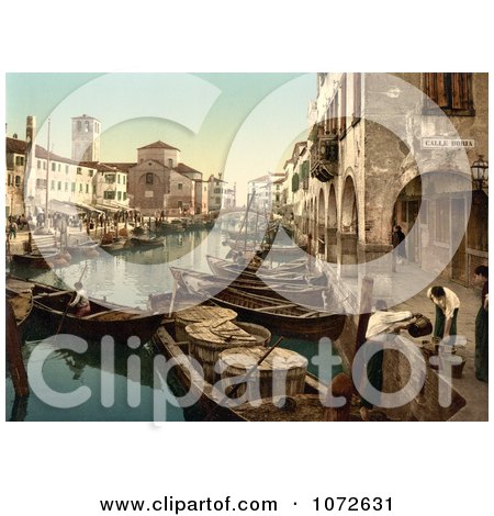 Photochrom of Chioggia, Fish Market, Venice, Italy - Royalty Free Historical Stock Photography by JVPD