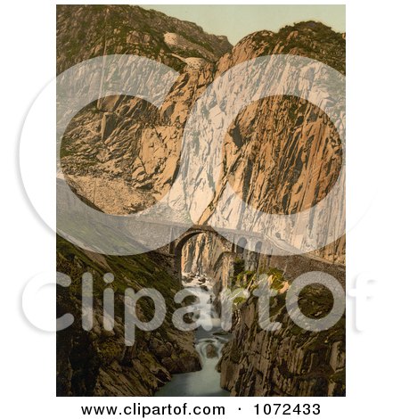 Photochrom of Devil’s Bridge in Switzerland - Royalty Free Historical Stock Photography by JVPD