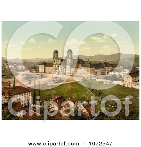 Photochrom of Einsiedeln Abbey and Schoolhouse in Switzerland - Royalty Free Historical Stock Photography by JVPD