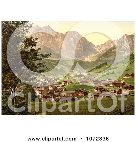Photochrom of Engelberg Valley and Juchlipass in Switzerland - Royalty Free Historical Stock Photography by JVPD