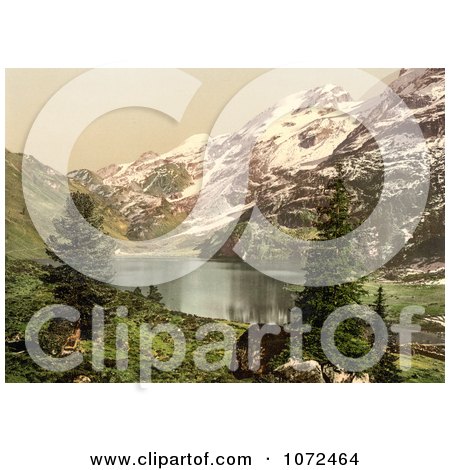 Photochrom of Engstlen Lake in Switzerland - Royalty Free Historical Stock Photography by JVPD