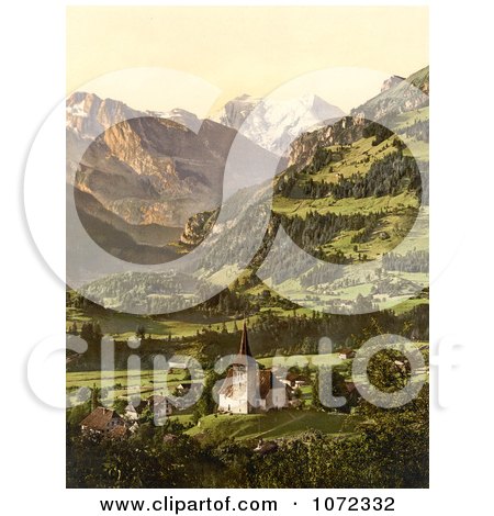 Photochrom of Frutigen and Balmhorn in the Swiss Alps - Royalty Free Historical Stock Photography by JVPD