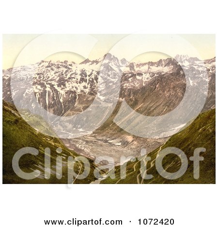 Photochrom of Furka Pass in the Swiss Alps, Switzerland - Royalty Free Historical Stock Photography by JVPD