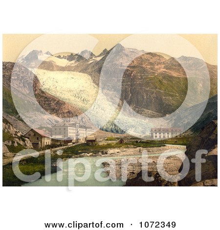 Photochrom of Glacier Hotel and Rhone Glacier - Royalty Free Historical Stock Photography by JVPD