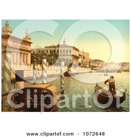 Photochrom of Gondolas in Canal, Venice - Royalty Free Historical Stock Photography by JVPD