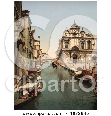 Photochrom of Gondolas on Canal, Venice - Royalty Free Historical Stock Photography by JVPD