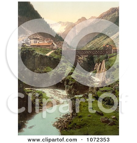 Photochrom of Goschenen and the Damma Glacier, Switzerland - Royalty Free Historical Stock Photography by JVPD