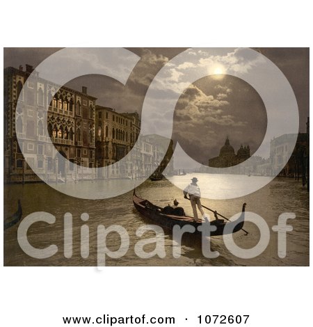 Photochrom of Grand Canal by Moonlight, Venice - Royalty Free Historical Stock Photography by JVPD