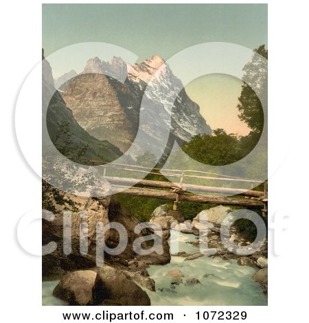 Photochrom of Grindelwald and Eiger Mountain - Royalty Free Historical Stock Photography by JVPD