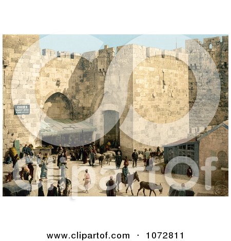 Photochrom of Hebron Gate, David’s Gate, Jaffa Gate, Jerusalem - Royalty Free Historical Stock Photography by JVPD