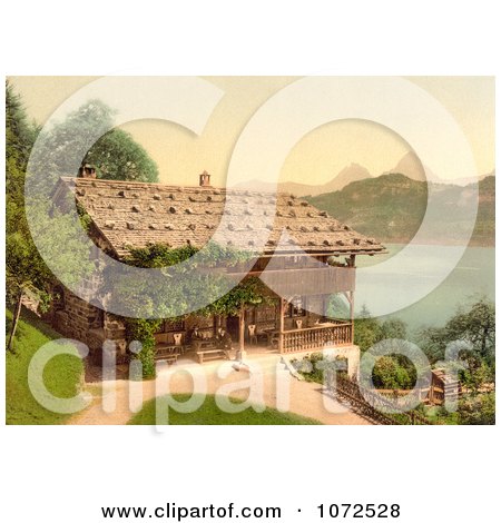 Photochrom of Home on Lake Lucerne in Rutli Meadow - Royalty Free Historical Stock Photography by JVPD
