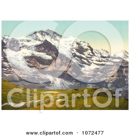 Photochrom of Jungfrau Mountain and Scheidegg Pass - Royalty Free Historical Stock Photography by JVPD