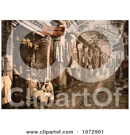 Photochrom of Men at Storefront in Tunis, Tunisia - Royalty Free Historical Stock Photography by JVPD