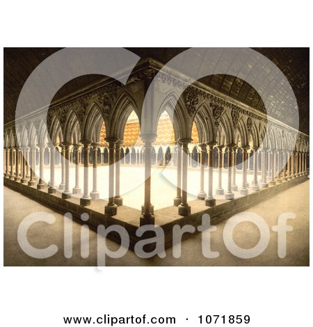 Photochrom of Monks Promenade With Arcade and Pillars, Mont Saint-Michel, France - Royalty Free Historical Stock Photo by JVPD