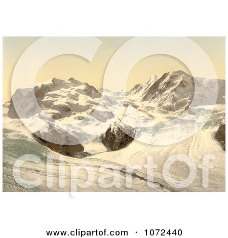 Photochrom of Monte Rosa and Gorner Glacier in Switzerland - Royalty Free Historical Stock Photography by JVPD
