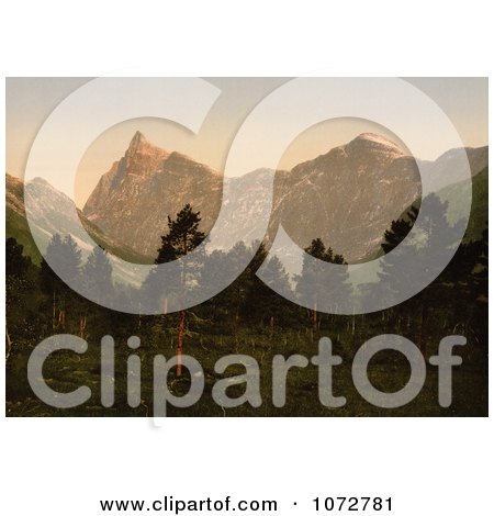Photochrom of Mountains and Forest, Norway - Royalty Free Historical Stock Photography by JVPD