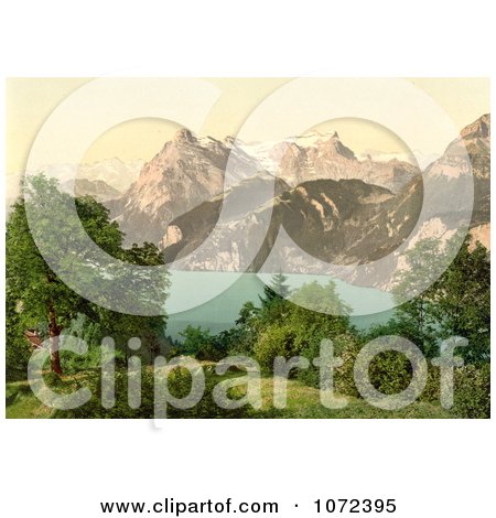 Photochrom of Mountains Near Lake Lucerne, Switzerland - Royalty Free Historical Stock Photography by JVPD