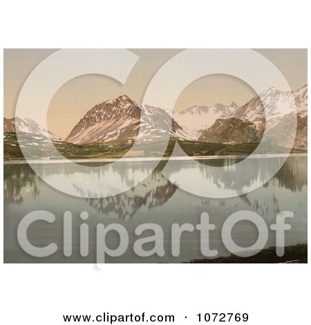 Photochrom of Mountains Reflecting in Lyngenfjord - Royalty Free Historical Stock Photography by JVPD