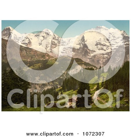 Photochrom of Murren in the Swiss Alps - Royalty Free Historical Stock Photography by JVPD