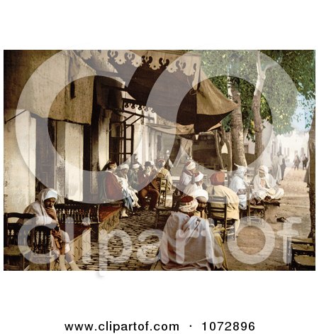 Photochrom of Outdoor Moorish Cafe in Tunis, Tunisia - Royalty Free Historical Stock Photography by JVPD