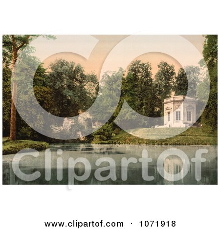 Photochrom of Pavillion and Rock of Marie Antoinette at Petit Trianon - Royalty Free Historical Stock Photo by JVPD