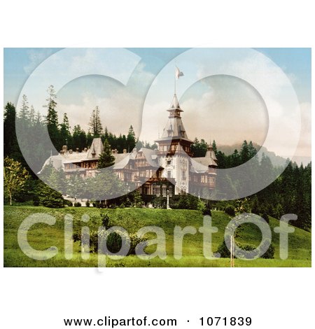Photochrom of Pelesch Castle, or Peles Castle, Sinaia, Roumania - Royalty Free Historical Stock Photo by JVPD