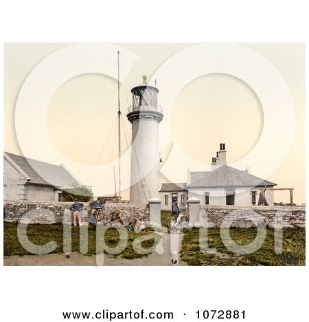 Photochrom of People and Dog at the Lighthouse on Heligoland, Germany - Royalty Free Historical Stock Photography by JVPD