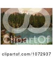 Photochrom Of People By Boats In Kander Valley Switzerland Royalty Free Historical Stock Photography