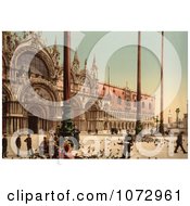 Photochrom Of People Feeding Pigeons At DogeS Palace Royalty Free Historical Stock Photography