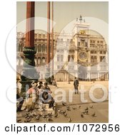 Photochrom Of People Feeding Pigeons Venice Italy St Marks Place Royalty Free Historical Stock Photography