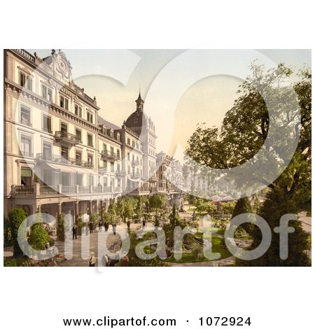Photochrom of People in Grand Hotel Victoria’s Garden, Interlaken - Royalty Free Historical Stock Photography by JVPD