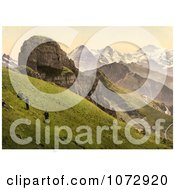 Photochrom Of People On A Hillside Near The Swiss Alps Mountains Royalty Free Historical Stock Photography