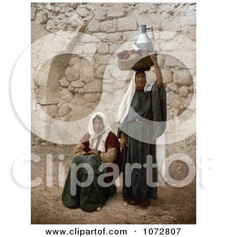 Photochrom of People on a Sidewalk in Jerusalem, Israel - Royalty Free Historical Stock Photography by JVPD