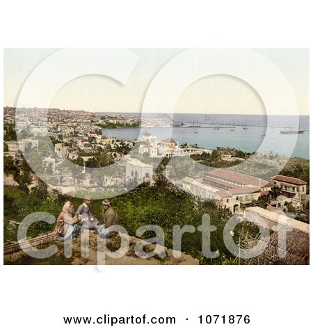 Photochrom of People Overlooking The Harbor at Beyrout, Lebanon - Royalty Free Historical Stock Photo by JVPD