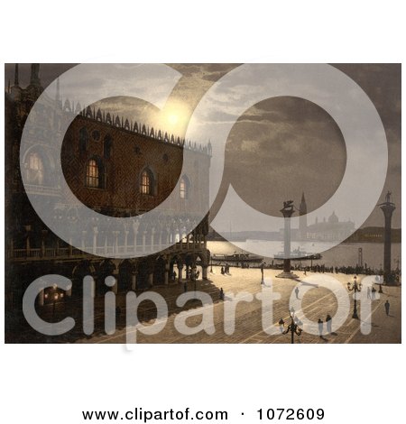 Photochrom of Piazzetta and San Georgio by Moonlight - Royalty Free Historical Stock Photography by JVPD